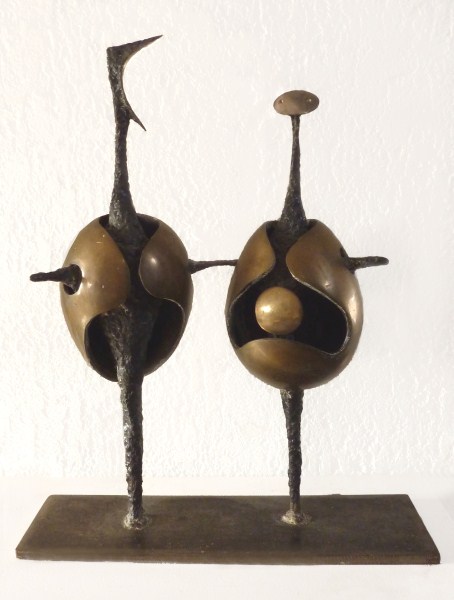 Pregnant Couple: welded and polished bronze